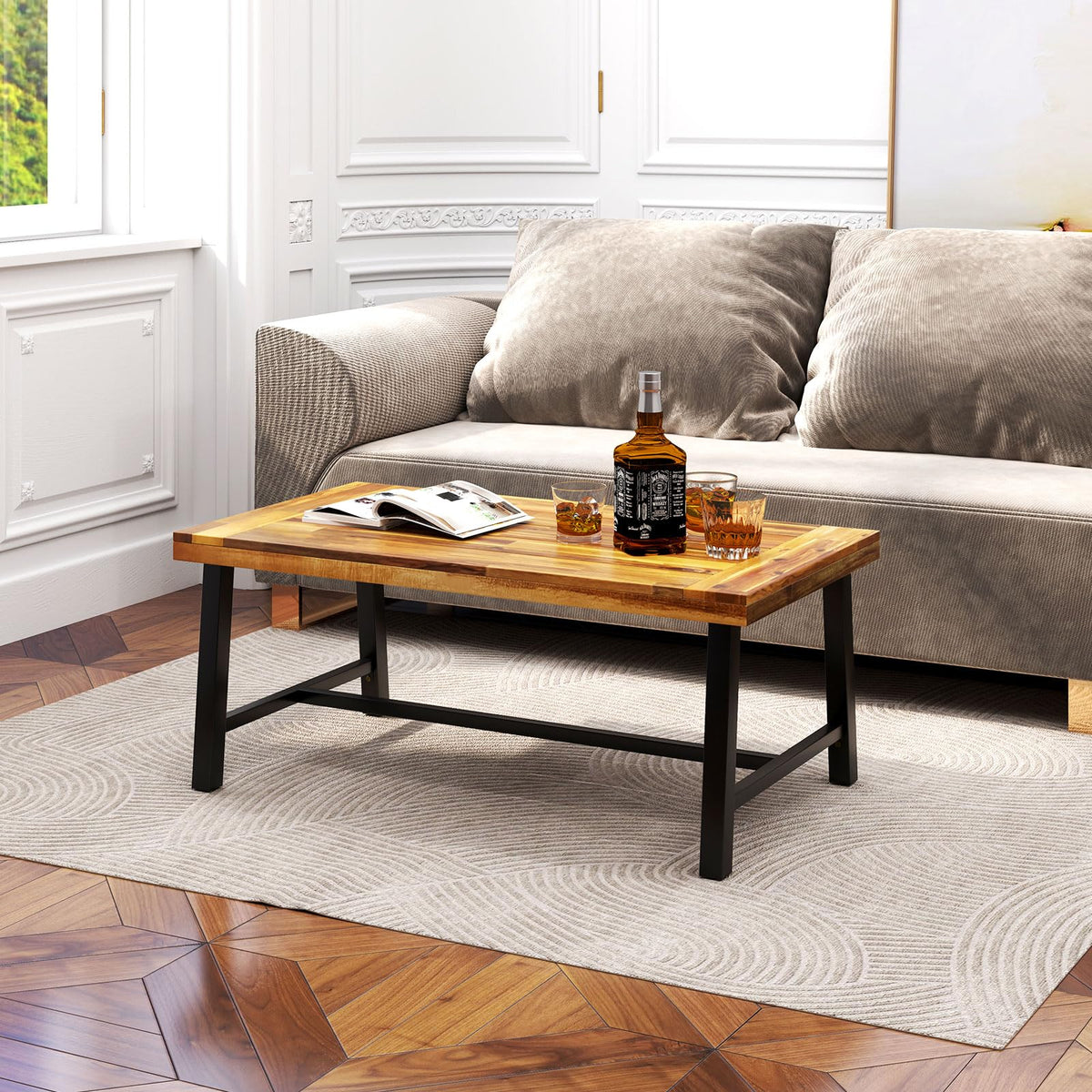 Tangkula Table Basse d'Extérieur en Bois d'Acacia