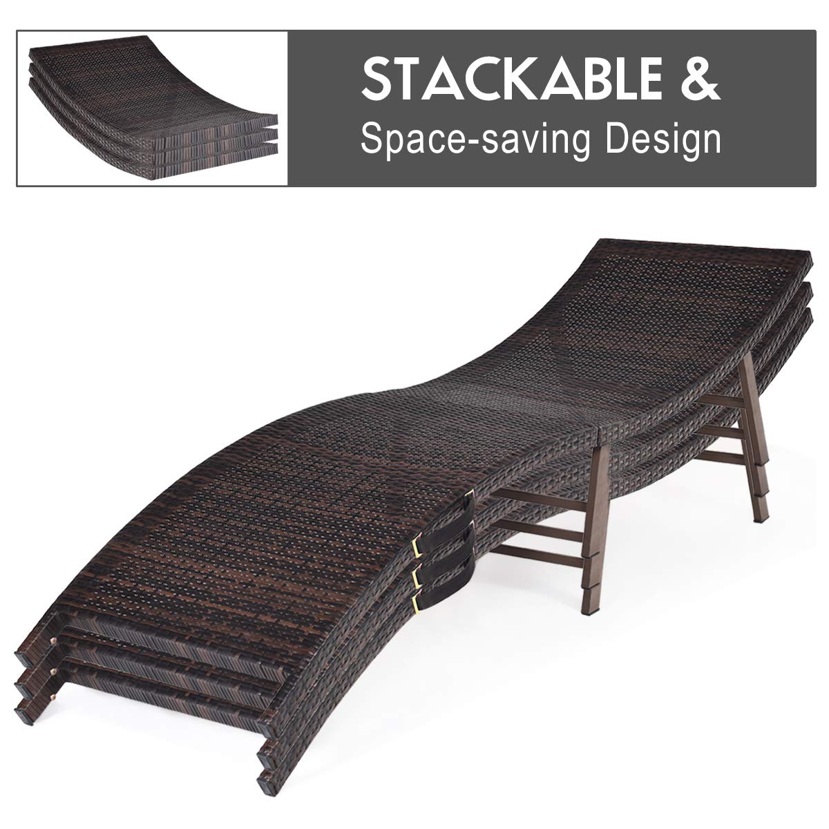 Set of 2 Patio Chaise, Foldable Outdoor Patio Wicker Lounger Chair