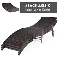 Set of 2 Patio Chaise, Foldable Outdoor Patio Wicker Lounger Chair