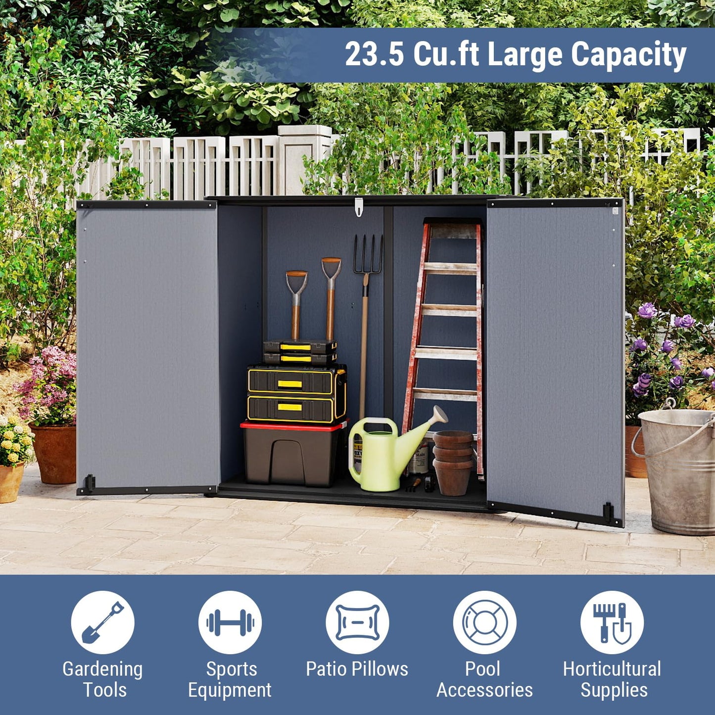 Tangkula 23.5 Cu.ft Outdoor Storage Shed with Floor & Lockable Door