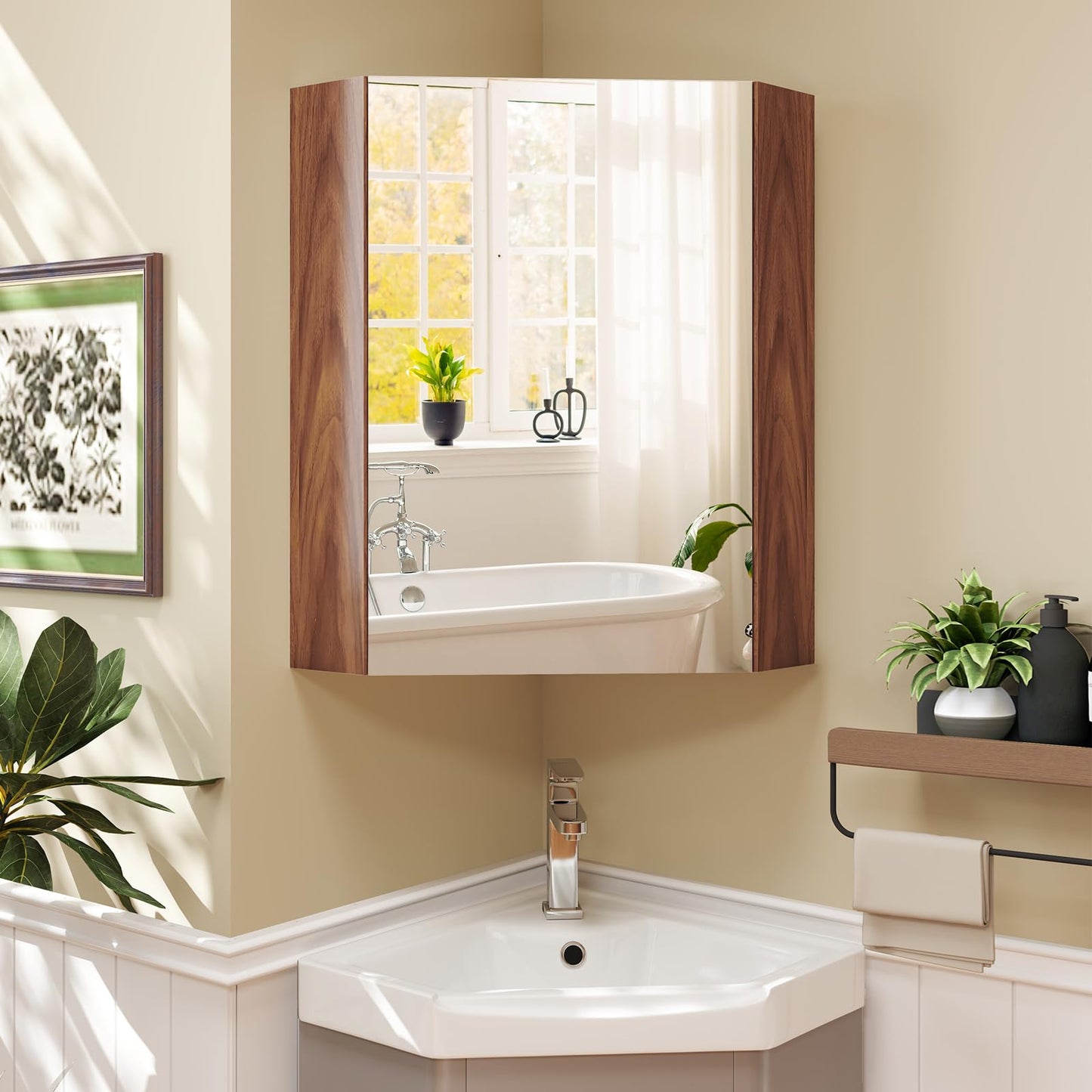 Tangkula Corner Medicine Cabinet with Mirror, 23.5" Wall Mounted Storage Cabinet Organizer with Left/Right Open Mirror Door & Adjustable Shelf