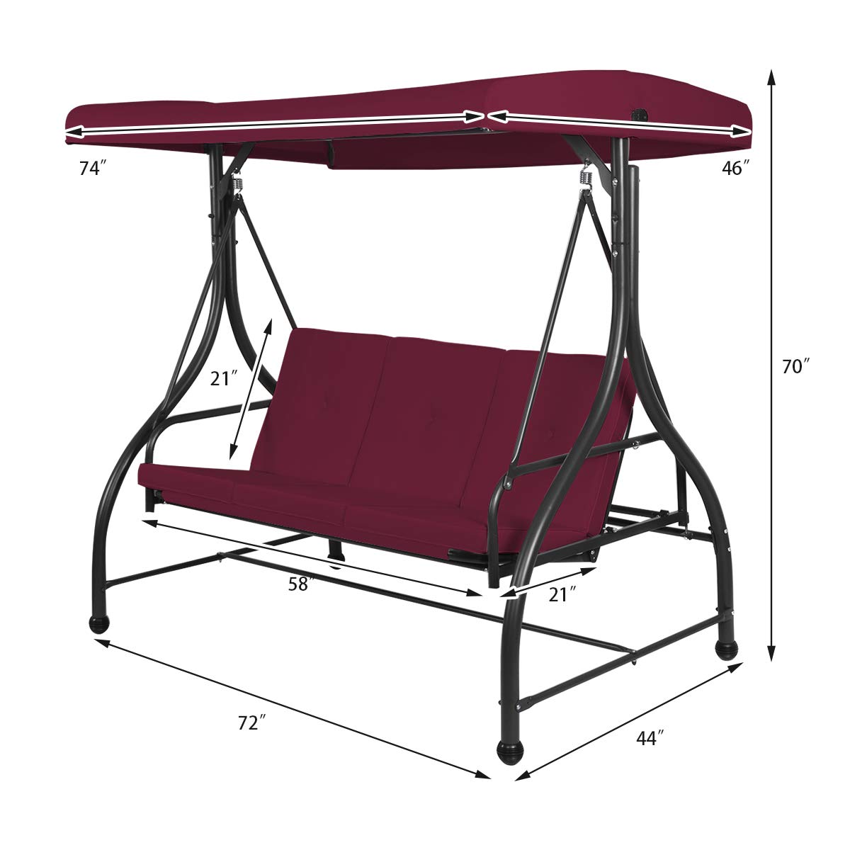Tangkula 3 Seats Converting Patio Swing, Outdoor Porch Garden Canopy Swing with Comfortable Cushion Seats