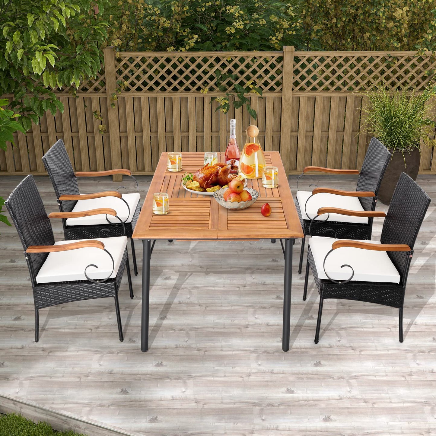 Ensemble de 2 chaises de jardin en rotin PE avec coussins souples zippés, cadre en métal robuste et osier toutes saisons