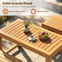 Tangkula Acacia Wood Outdoor Coffee Table with Stools Set of 2