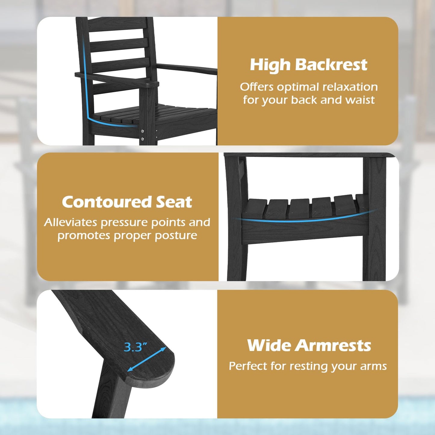 Tangkula HDPE All Weather Outdoor Chair w/Curved Seat (2/4)