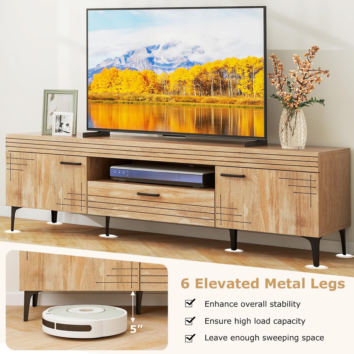 Tangkula Mid Century Modern TV Stand for 65 Inch TVs