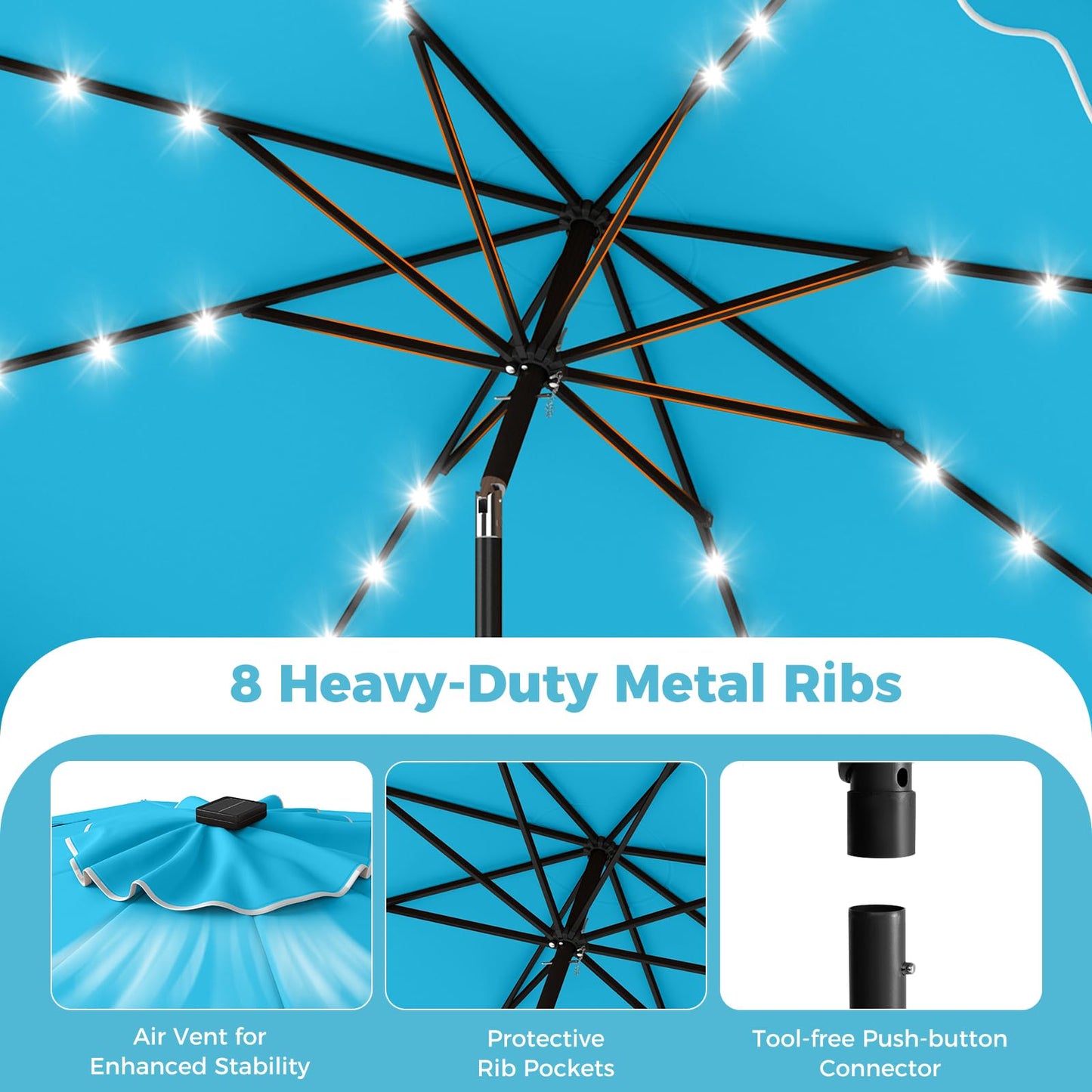 Tangkula 9 FT/10 FT Solar Patio Umbrella with Base Included 32 LED Lights