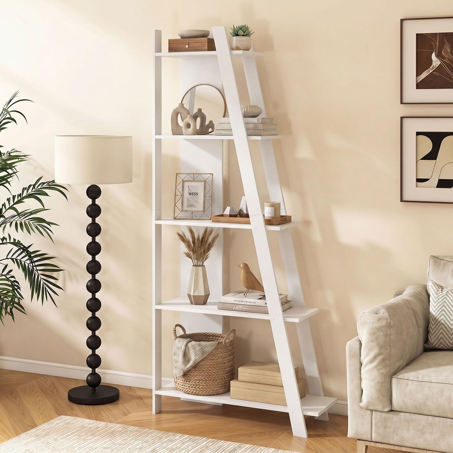 Tangkuka 4/5-Tier Ladder Bookshelf for Living Room