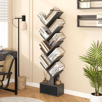 Tangkula Tree-Shaped Bookshelf with Folding Fabric Drawer