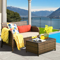 Tangkula 2-Piece Outdoor Rattan Loveseat w/Coffee Table