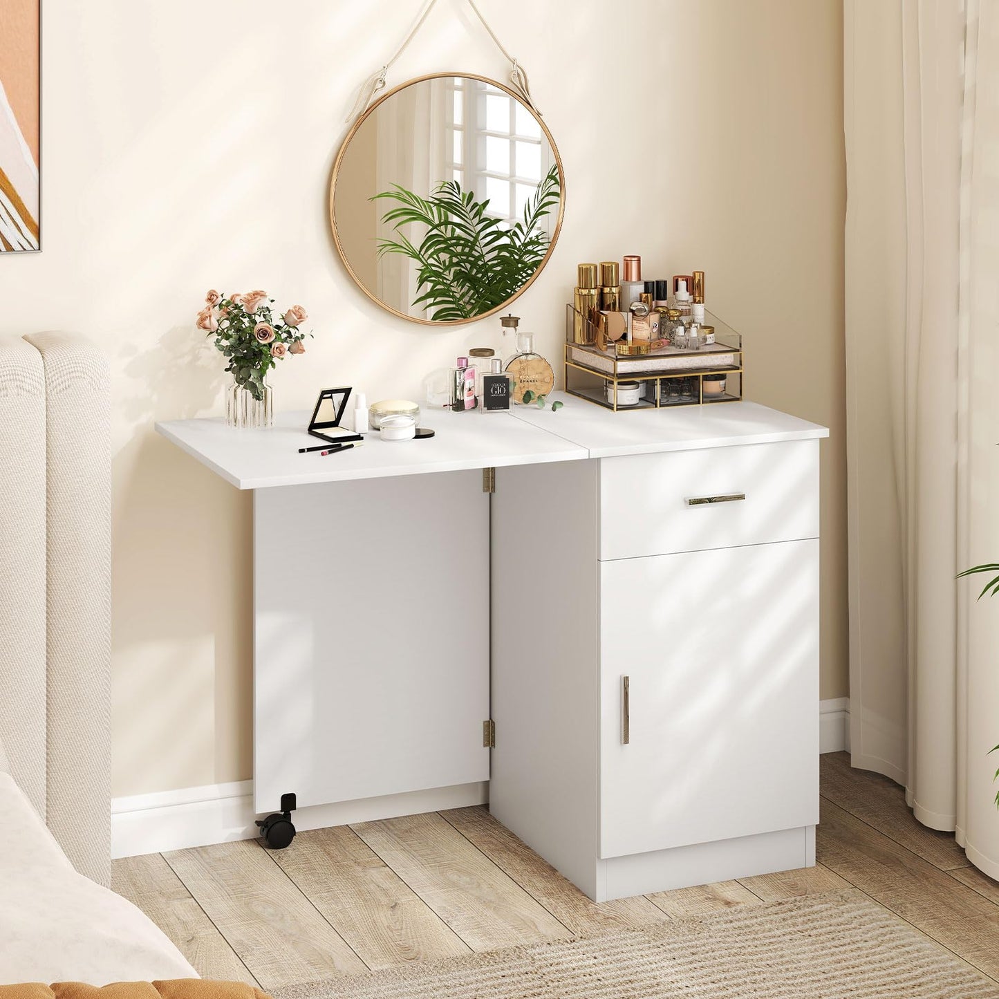 Tangkula Folding Computer Desk with Storage Drawer & Cabinet