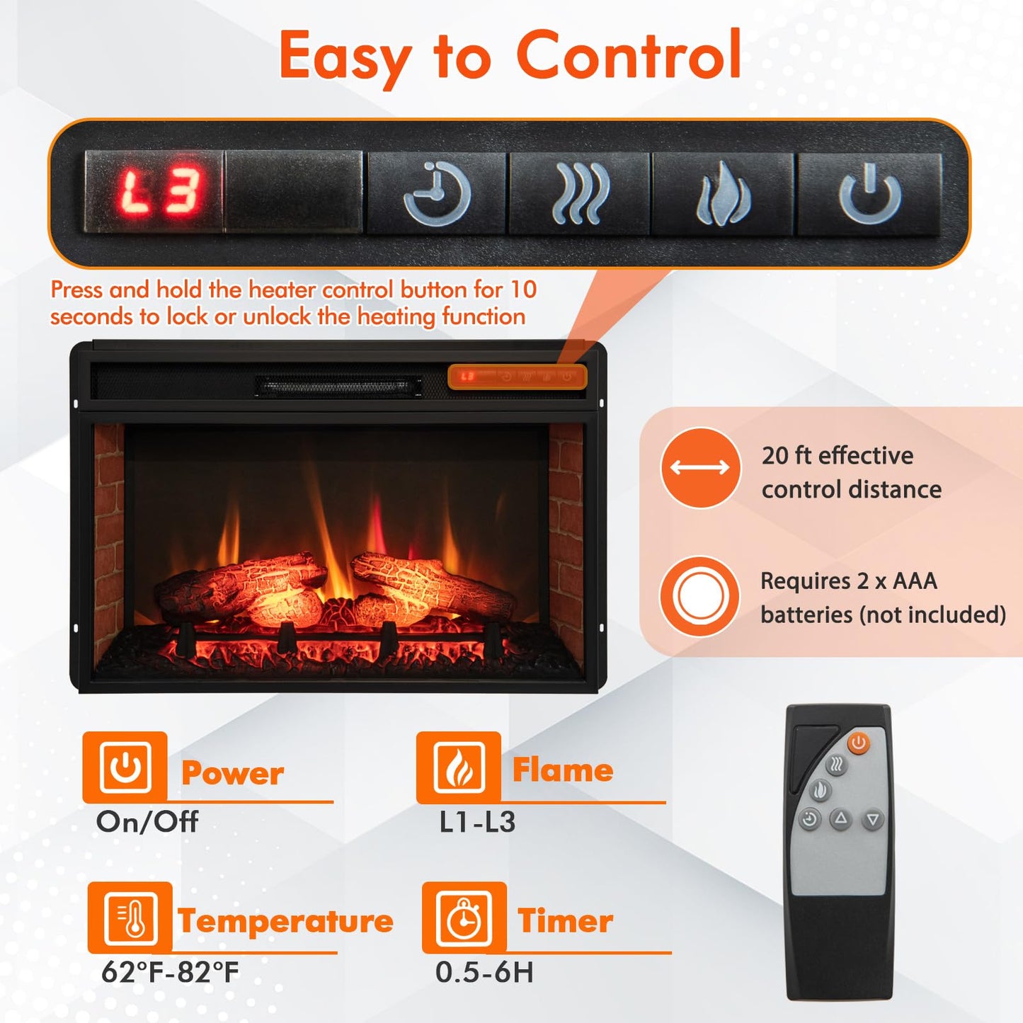 Tangkula 26 Inch 1500W Infrared Quartz Electric Fireplace Insert