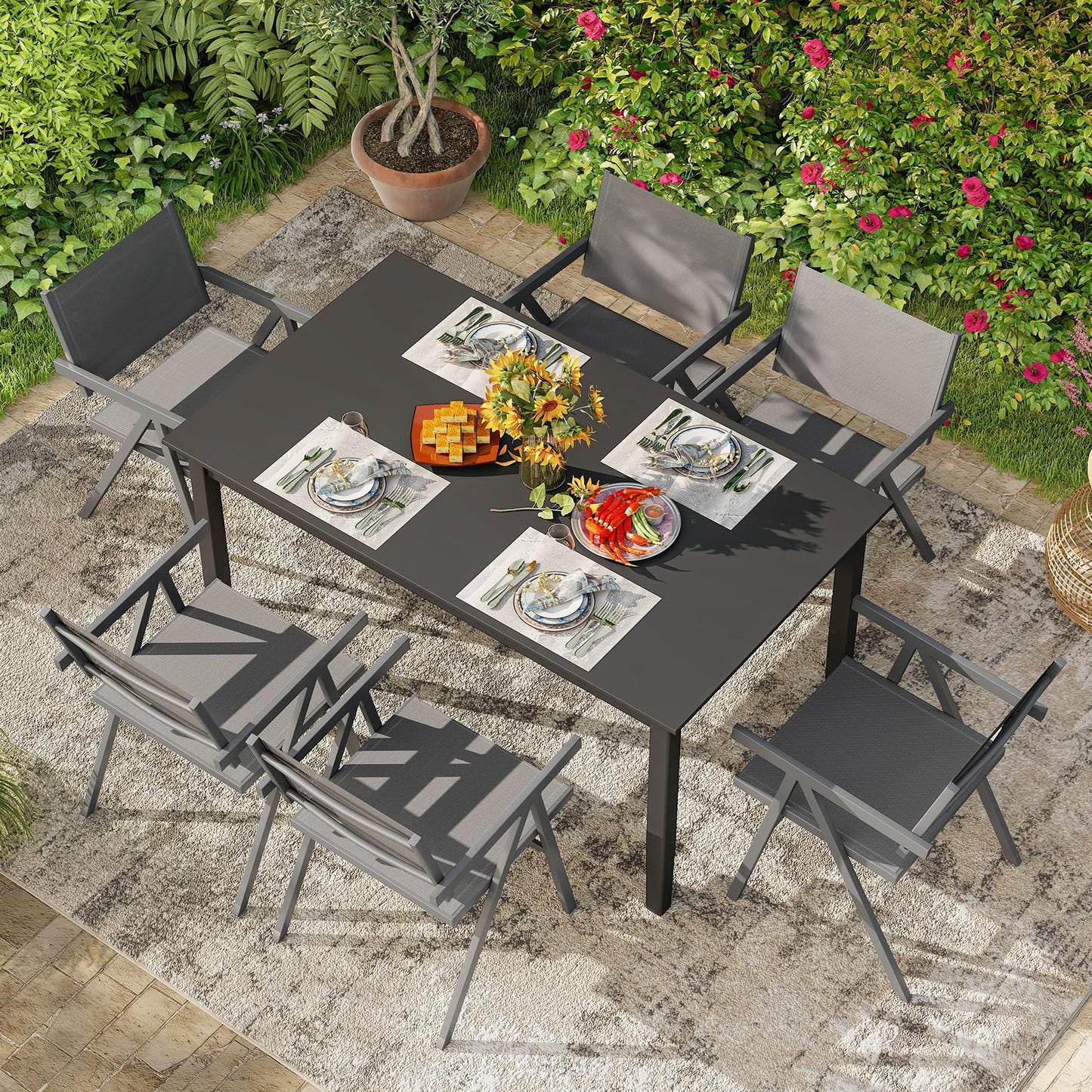 Tangkula Patio Chairs Set of 4 Outdoor Dining Chairs with Breathable Fabric Seat & Tilt Backrest