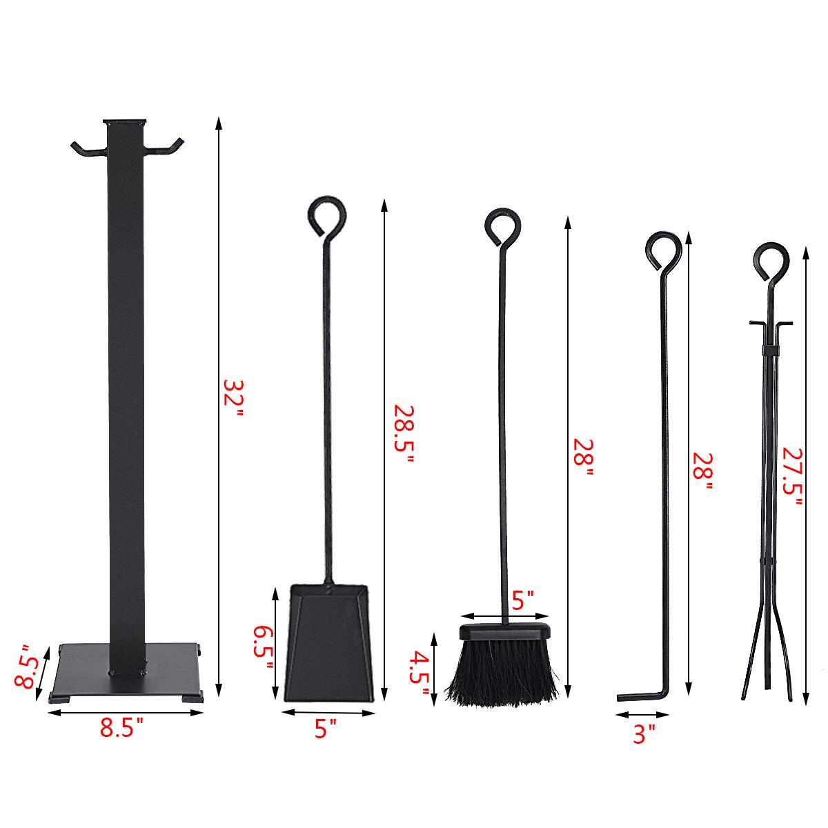Tangkula Lot de 5 outils de cheminée