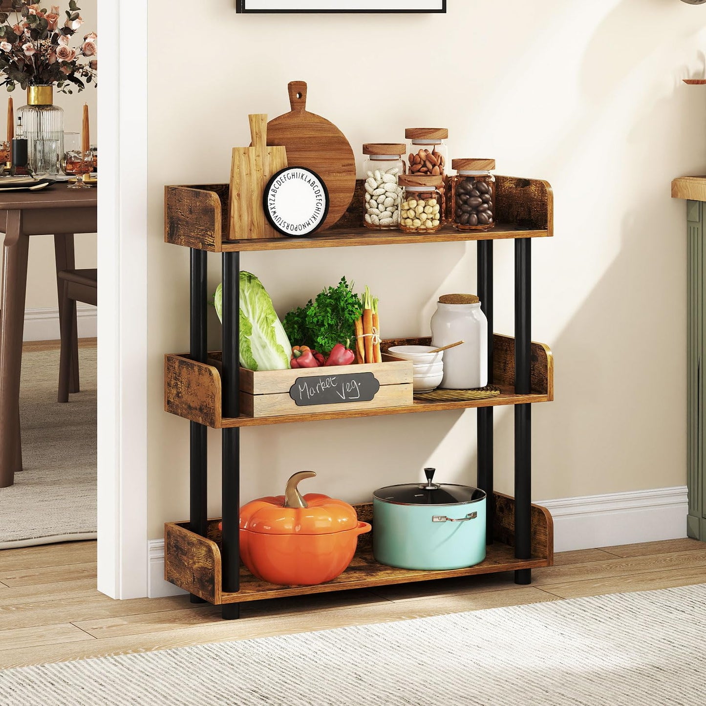 Tangkula 3-Tier Bookshelf Multipurpose Wood Standing Display Rack(1/2)