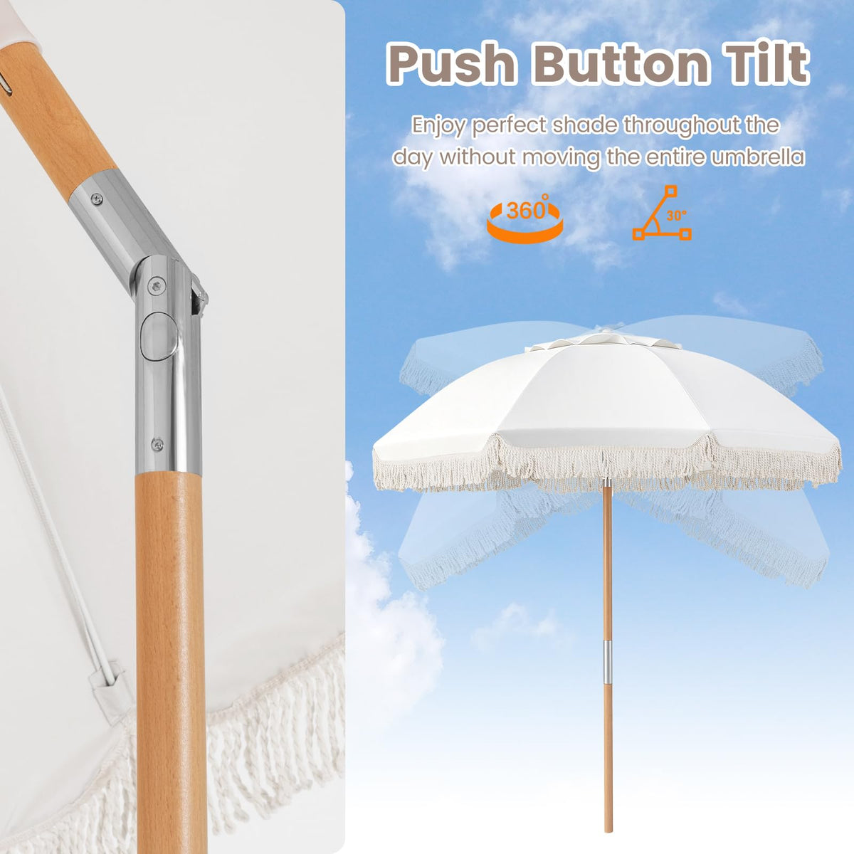 Tangkula 6 FT Patio Umbrella with Fringe for Garden