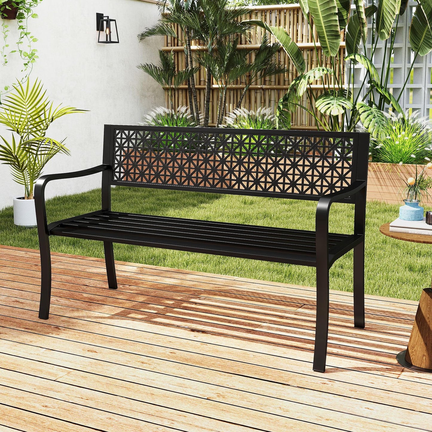 Tangkula Metal Outdoor Park Bench 50 Inches Patio Garden Bench