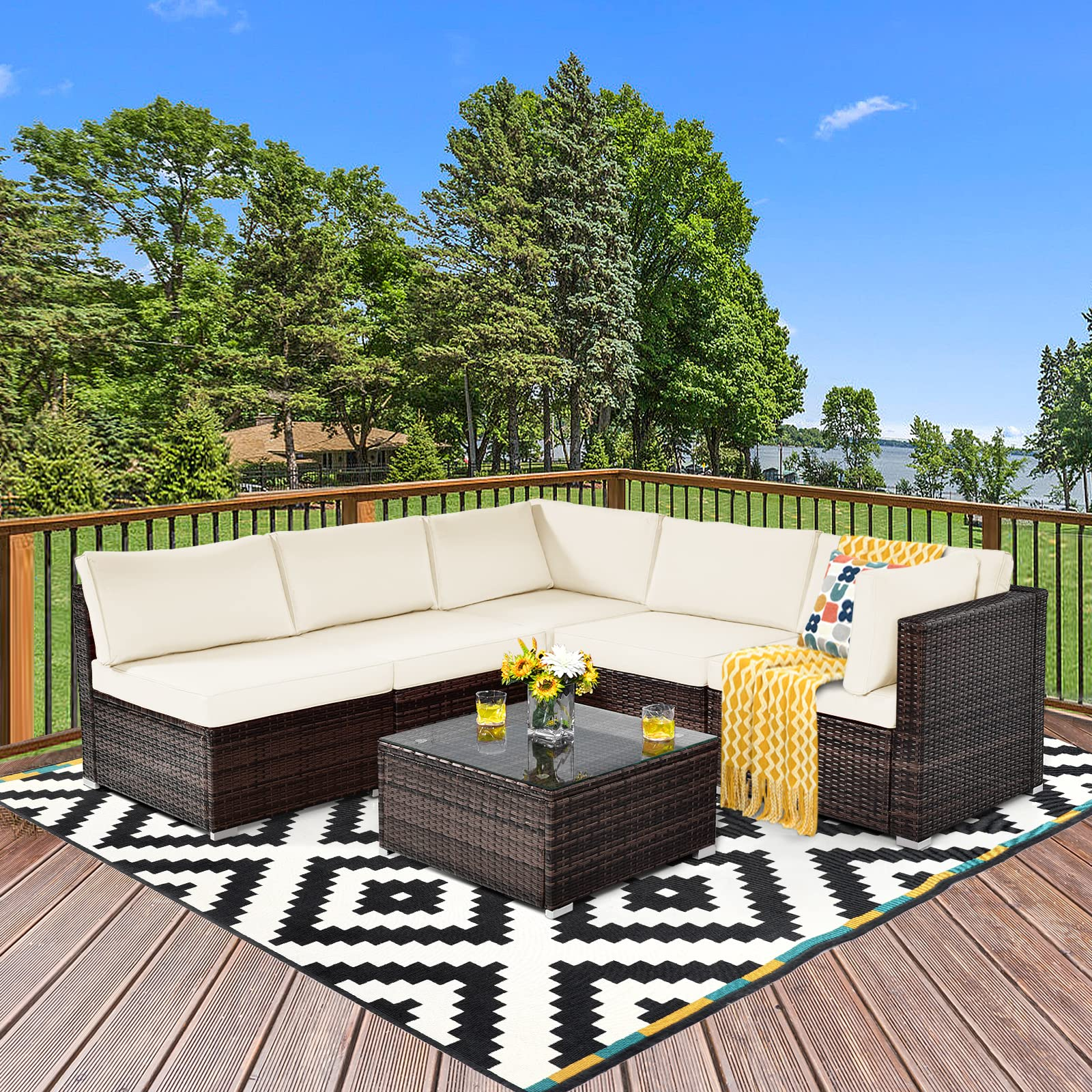 6 Pieces Patio Furniture Set, White - Tangkula