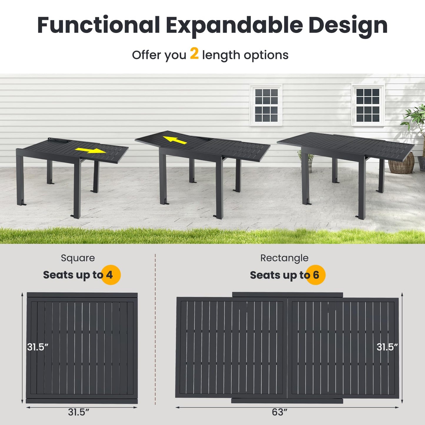 Tangkula 7 Pieces Outdoor Dining Set for 6 with Expandable Table