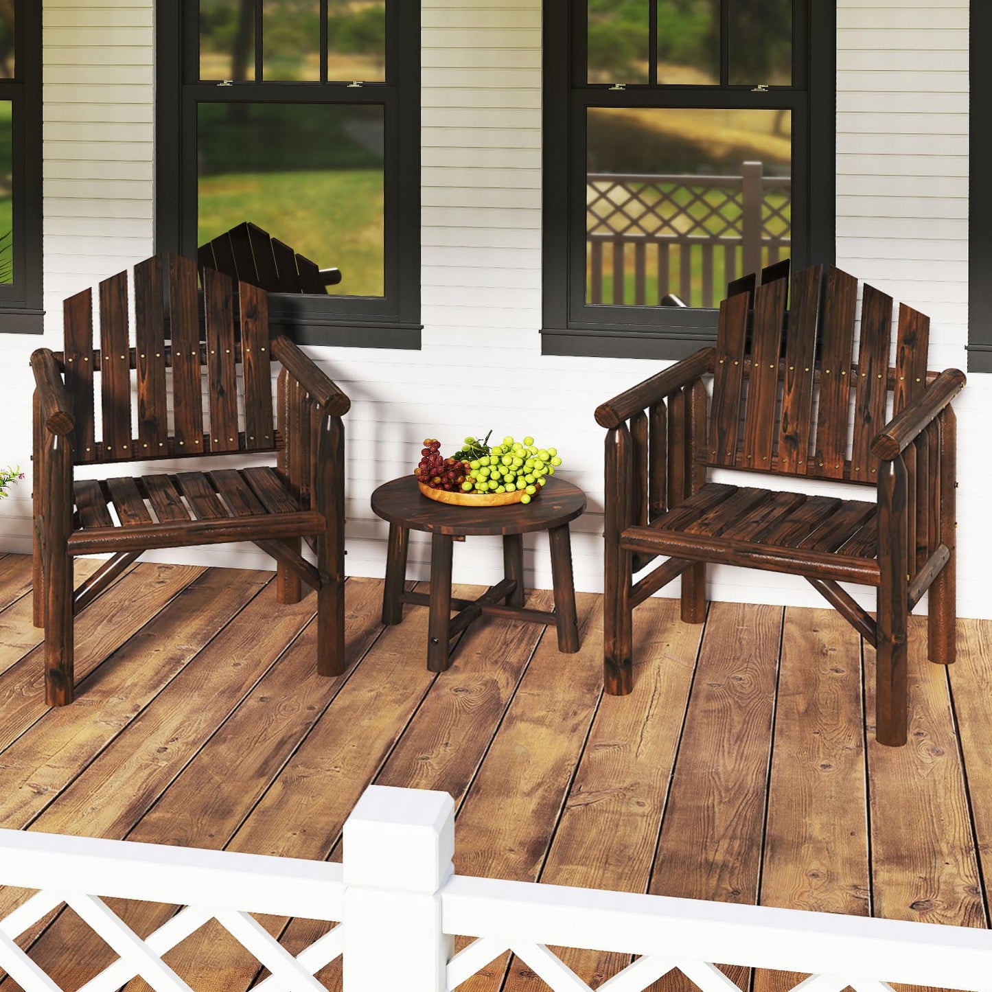 Tangkula Outdoor Wood Armchair Wooden Patio Dining Chair with Armrests