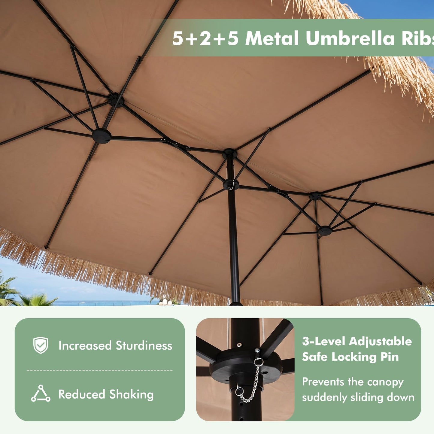 Tangkula 15 FT Tiki Patio Umbrella | Thatched PE Grass