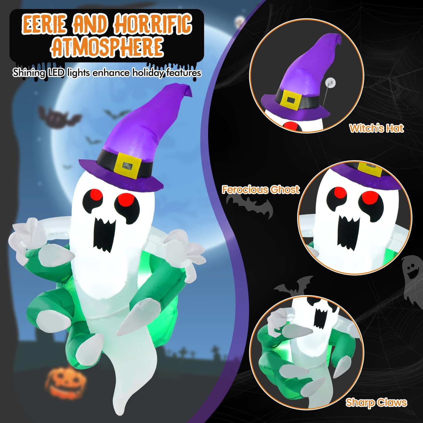 Tangkula 3.6 FT Halloween Inflatable Ghost Broke Out from Window