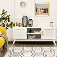 Tangkula Rattan TV Stand for TVs Up to 65 Inches with Cable Holes for Bedroom Living Room