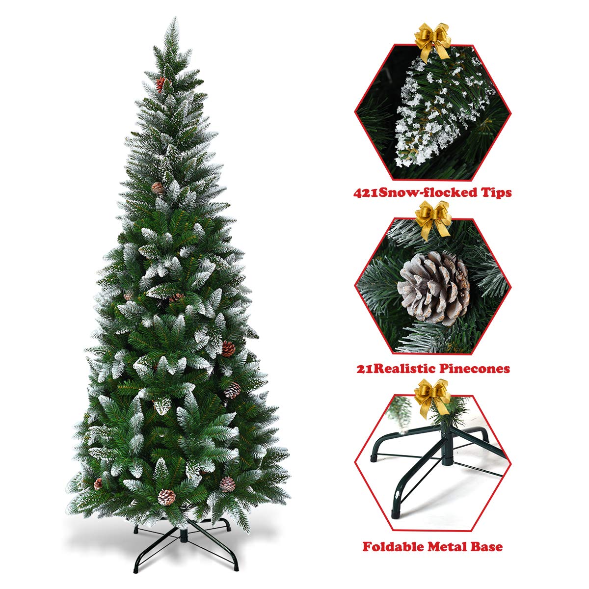 TANGKULA Artificial Pencil Christmas Tree with Pine Cones and Metal Stand