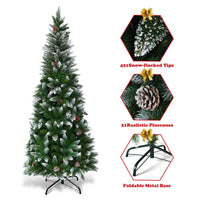 TANGKULA Artificial Pencil Christmas Tree with Pine Cones and Metal Stand