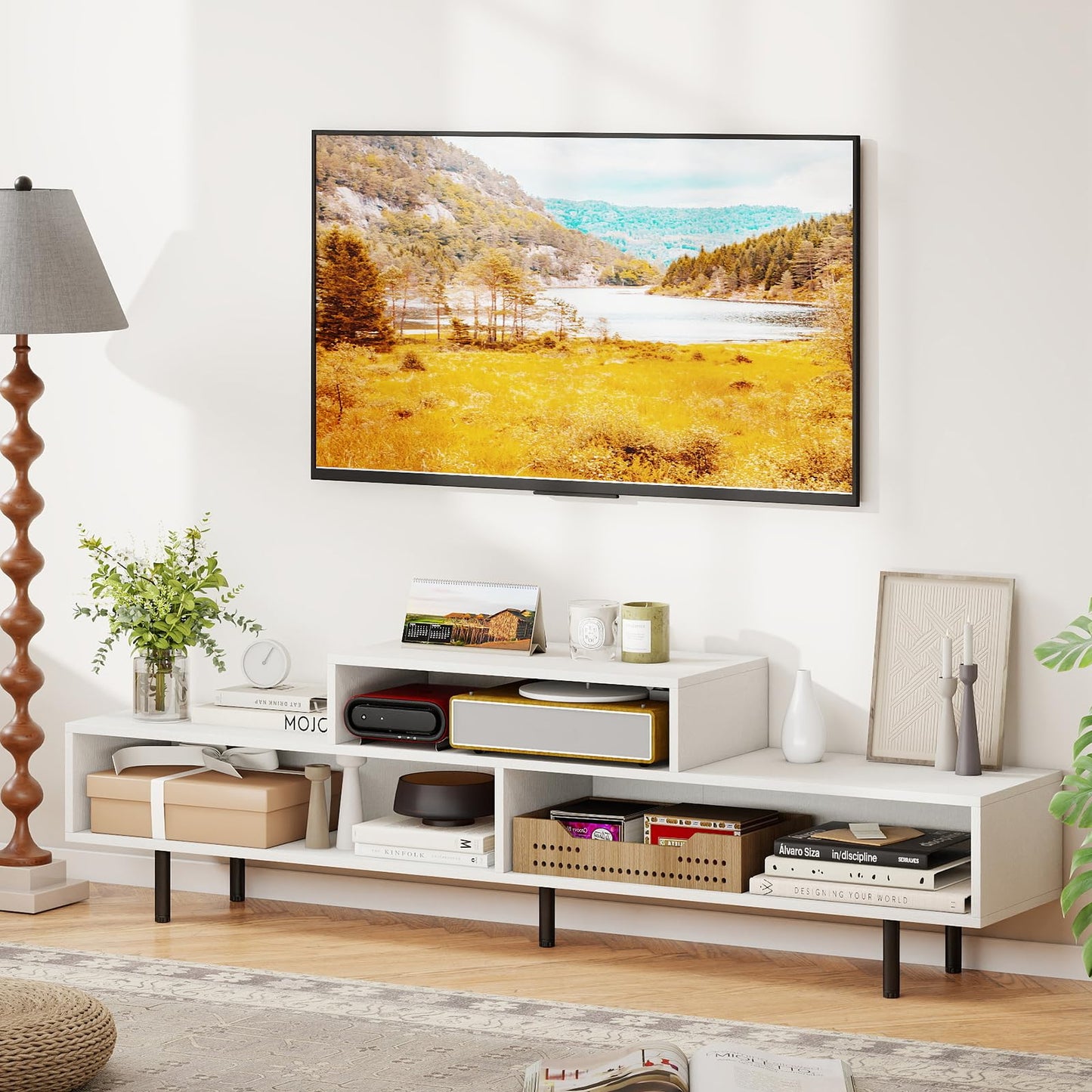 Tangkula 3 Cubby TV Stand for TVs up to 70" Entertainment Center