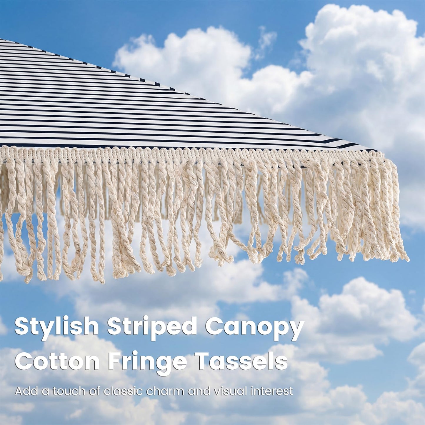 Tangkula 7Ft Patio Umbrella with Fringe 2-Tier Outdoor Boho Umbrella