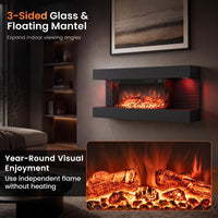 Tangkula 18"/26"/36"/46" 3-Sided WiFi Electric Fireplace with 32"/40"/50"/60" Floating Mantel