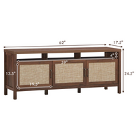 Tangkula Farmhouse Rattan TV Stand, 62 Inches Modern Boho Entertainment Center for TVs up to 65/70 Inches