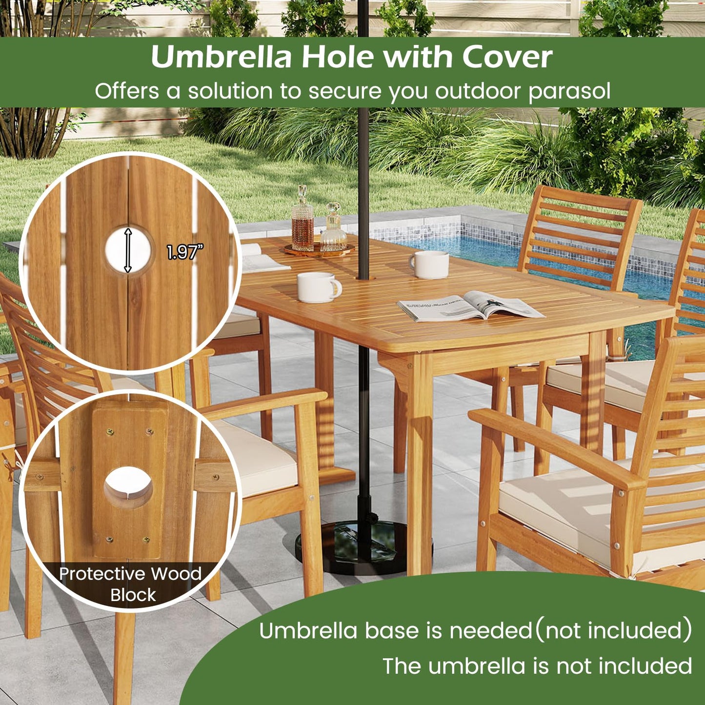 Tangkula 7 Piece Patio Acacia Wood Dining Set for 6