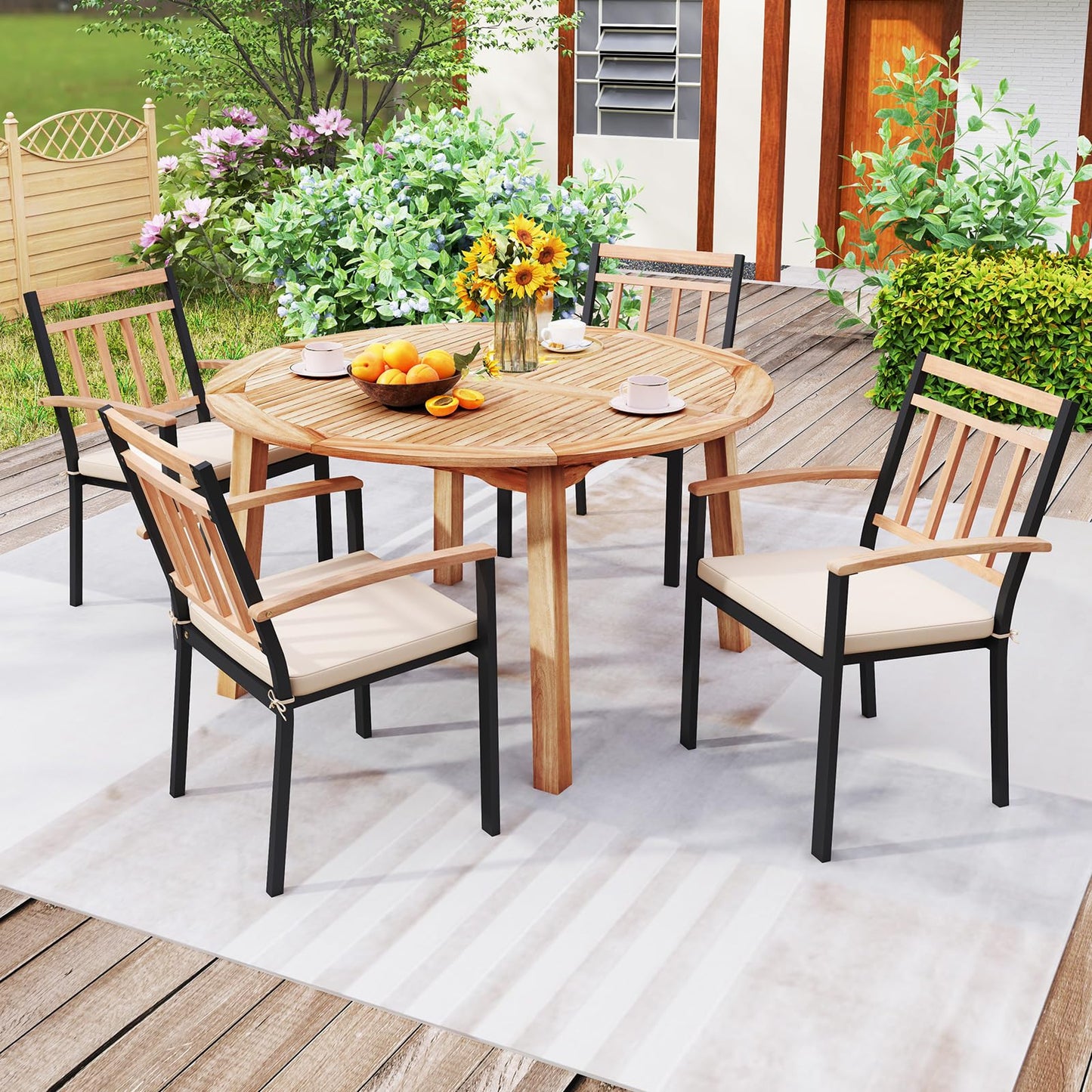 Table à manger ronde Tangkula d'extérieur pour 4 à 6 personnes pour le jardin