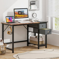 Tangkula Bureau informatique avec 2 tiroirs, bureau moderne pour la maison et le bureau avec crochet de suspension et étagère de rangement.