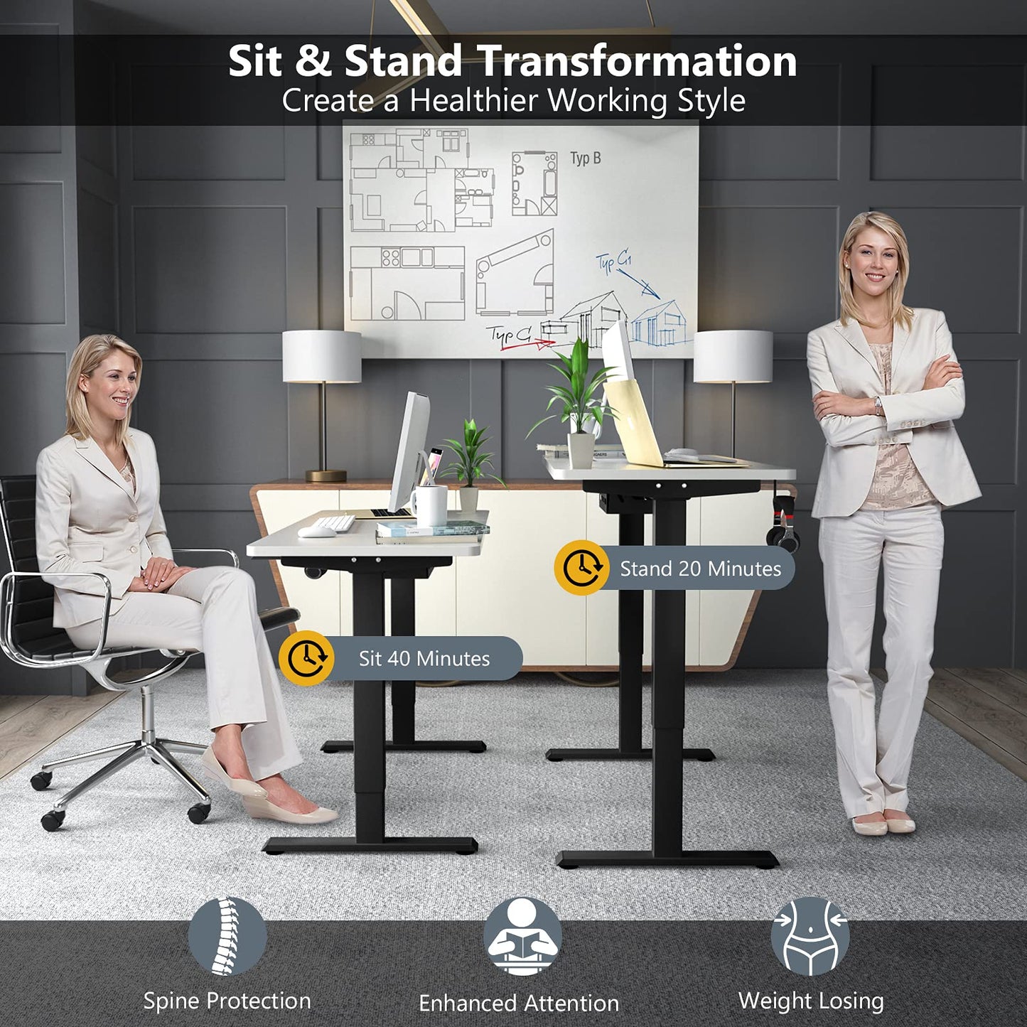 Tangkula Dual Motor Electric Standing Desk with Memory Controller & 2 Cable Holes