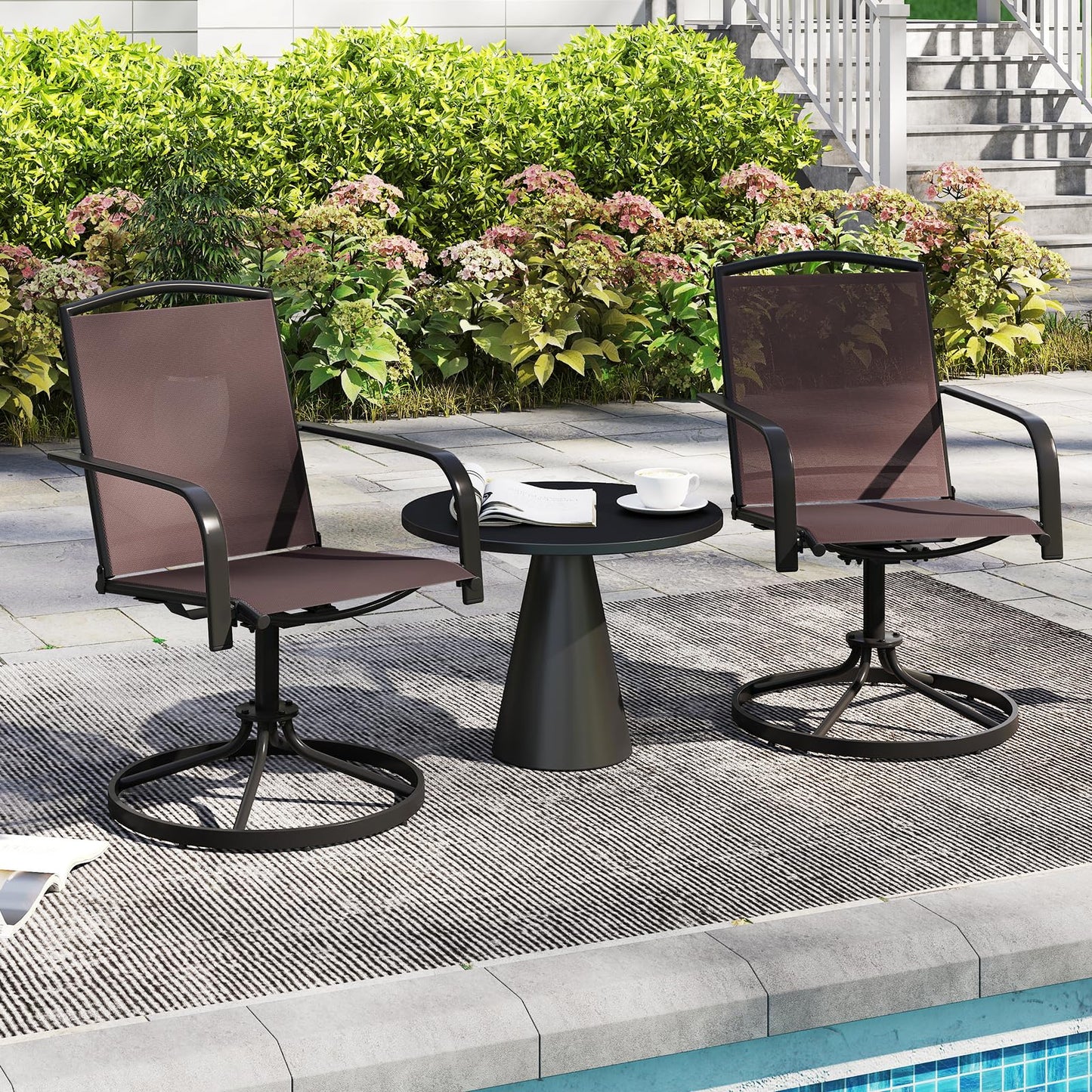 Tangkula Outdoor Swivel Chairs Set with High Back