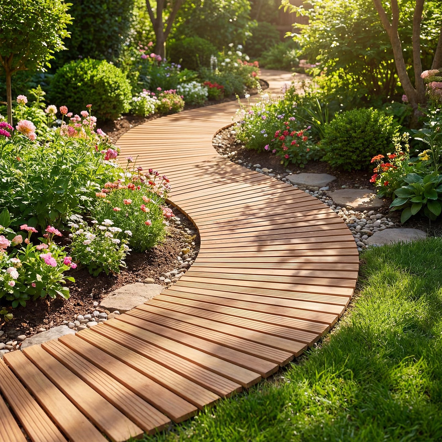 Tangkula 7/8 FT Wooden Garden Pathway