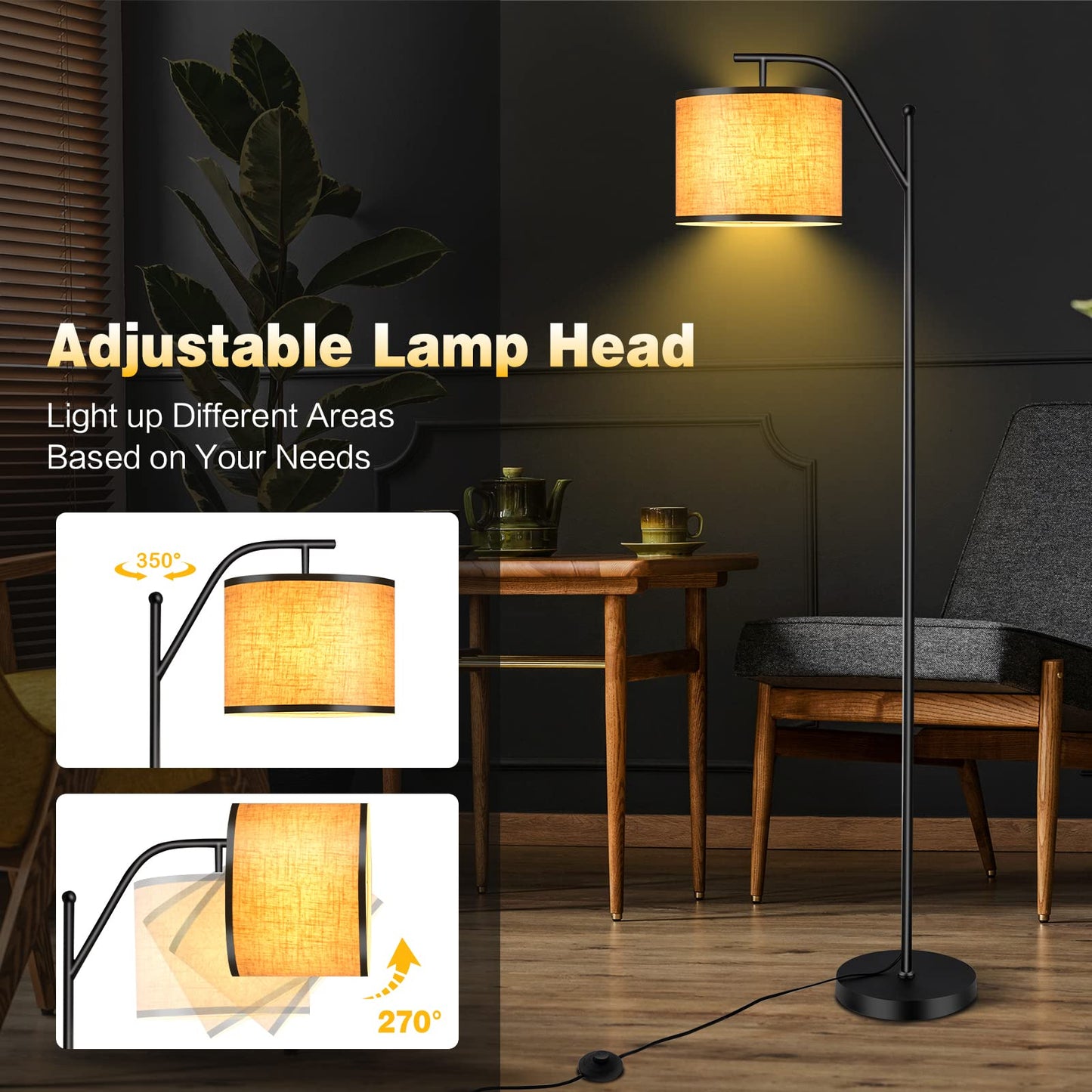 Tangkula Floor Lamp for Living Room with Arc Hanging Shade