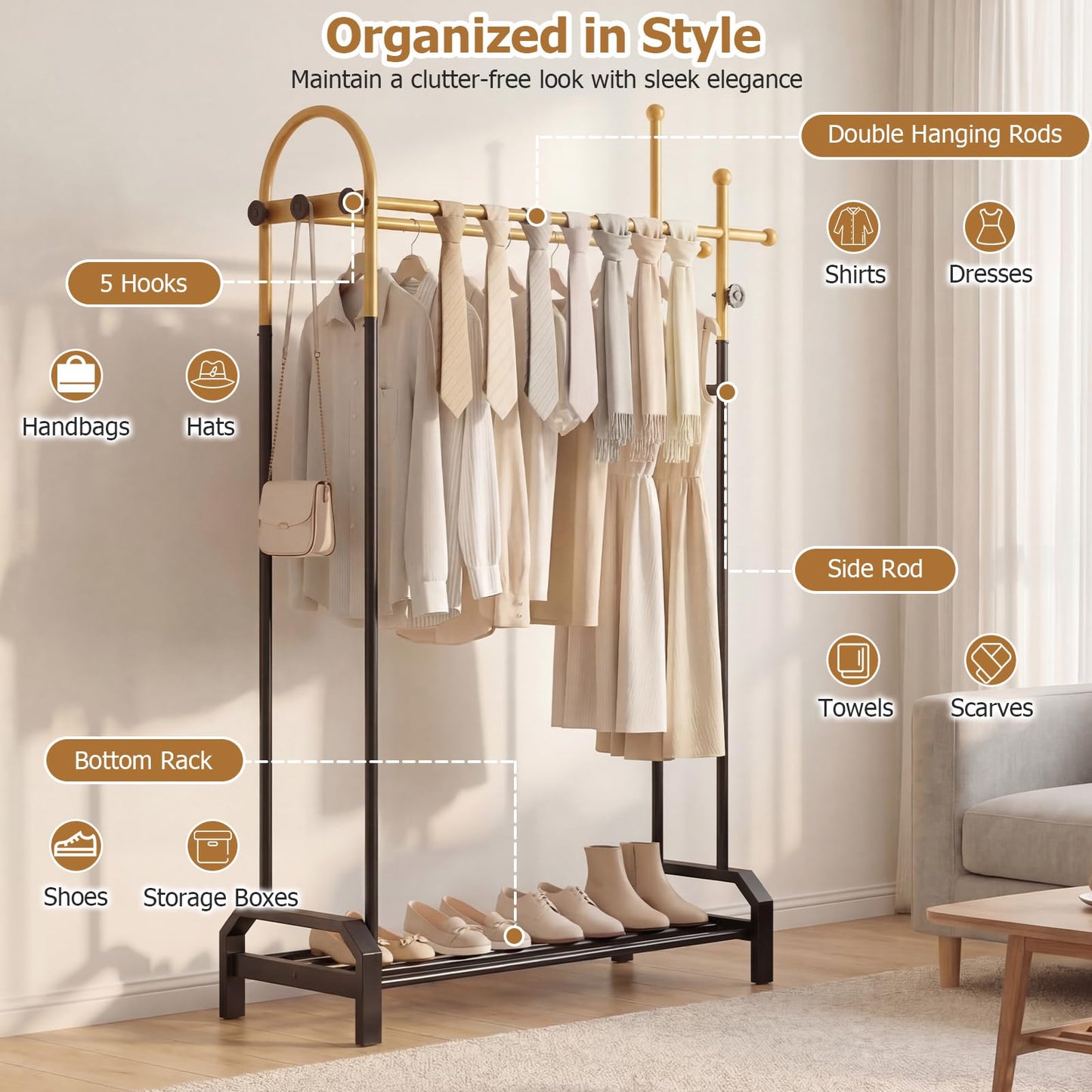 Tangkula Heavy Duty Clothes Rack with Double Hanging Rods