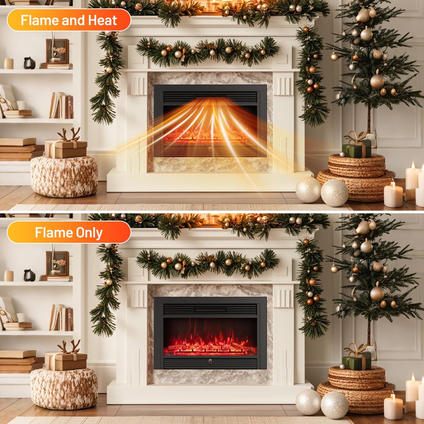 Tangkula 750W/1500W Recessed Fireplace Heater with Remote Control
