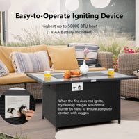 Tangkula 52 Inches Wicker Patio Propane Fire Pit Table, Patiojoy 50,000 BTU