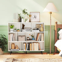 Tangkula 10-Cube Bookcase | Modern 47" L Storage Bookshelf with 5 Tapered Metal Legs & 2 Anti-Tip Kit
