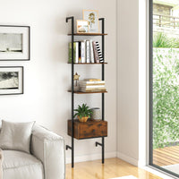 Tangkula 5-Tier Ladder Bookcase with Drawer and Metal Frame for Study Home Office