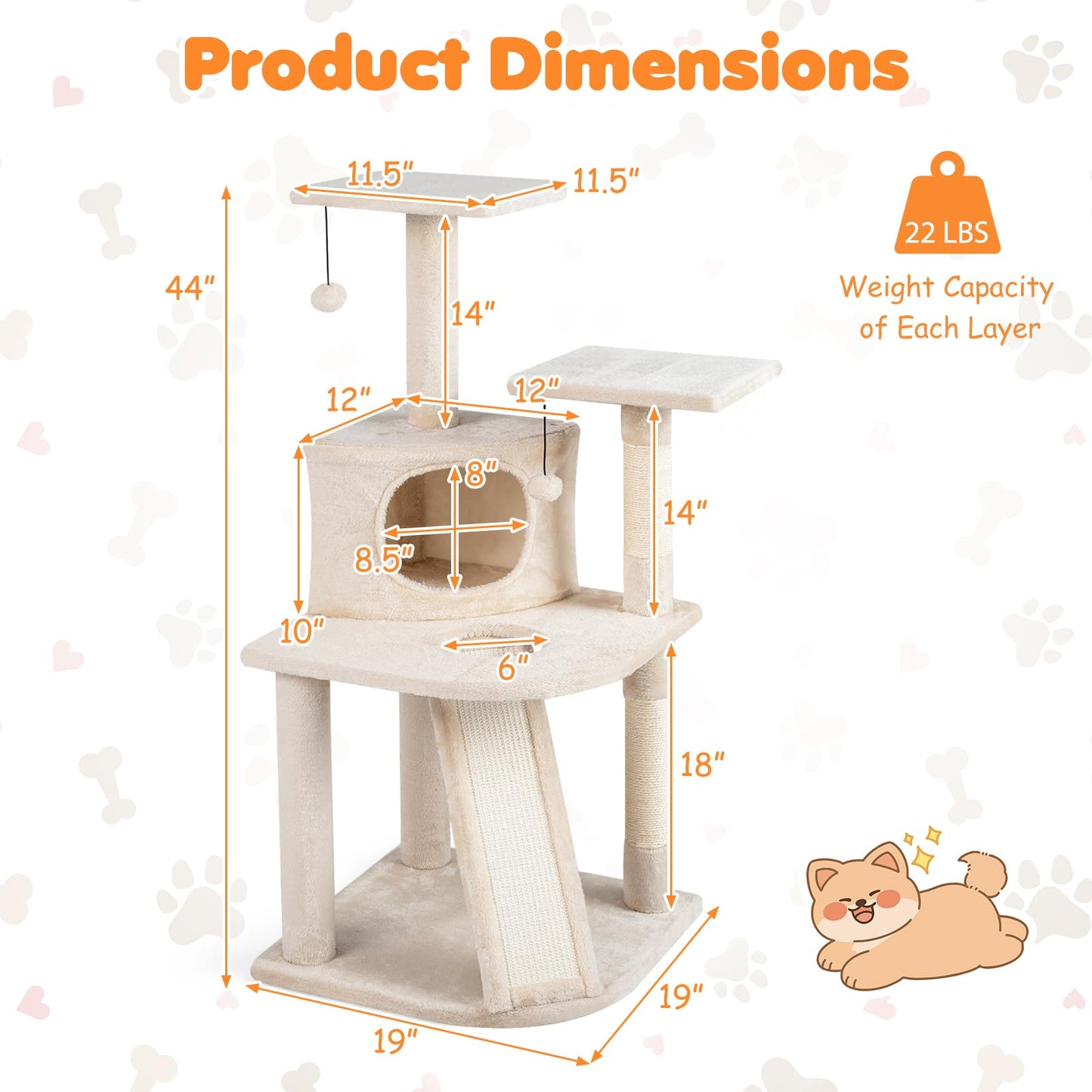 Tangkula Corner Cat Tree with Top Perches & Cozy Condo