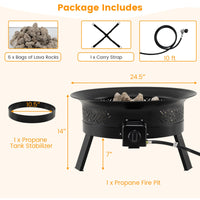 Tangkula Portable Propane Fire Pit with Carry Strap Lid & Folding Legs Tank Base Holder