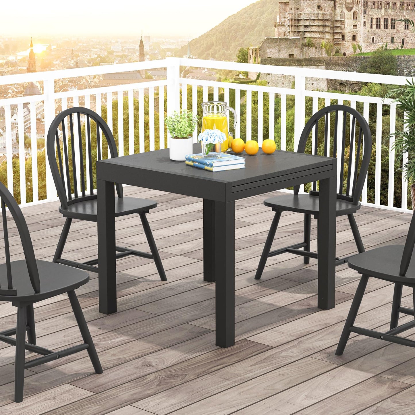 Tangkula Patio Expandable Dining Table, 31.5”-63” Adjustable Rectangular All Weather