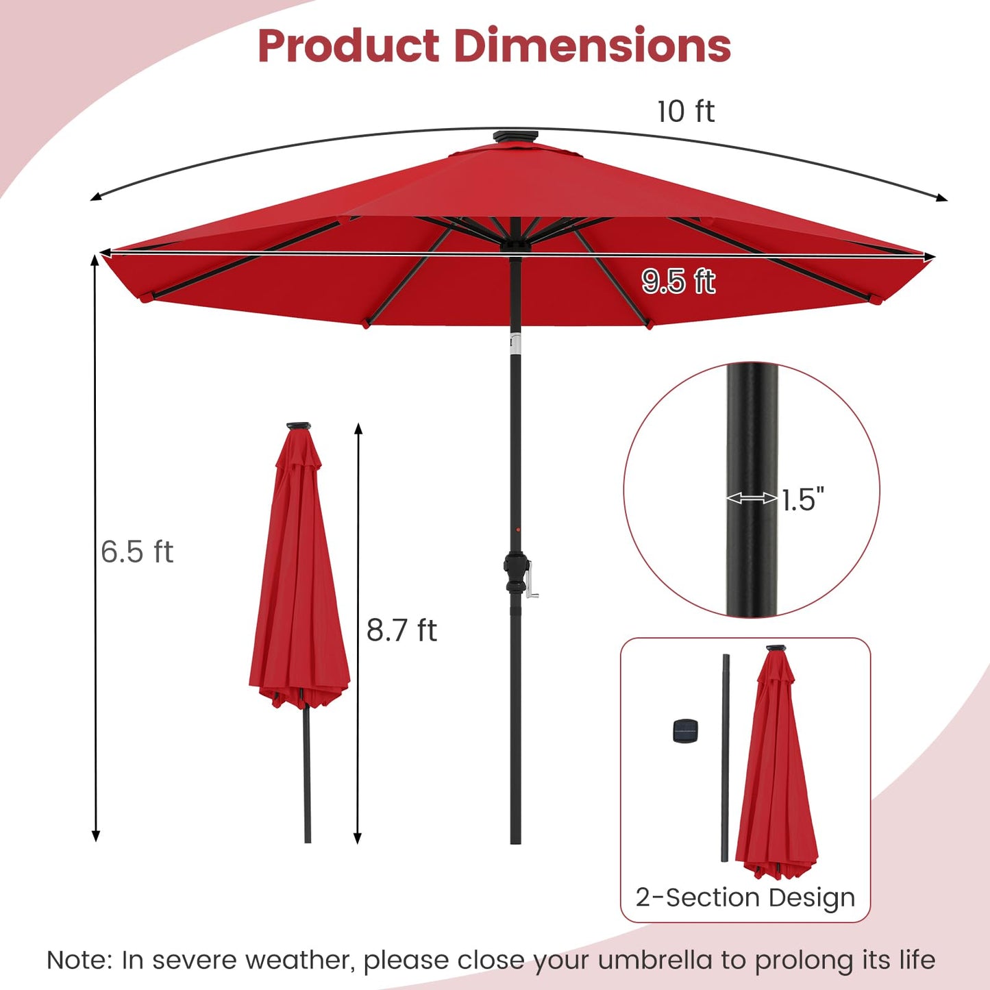 Tangkula 10 FT Solar Patio Umbrella with 96 Multi Colored Flowing LED Lights
