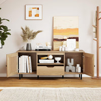 Tangkula Boho TV Stand for 50 55 60 Inch TV 52” Wooden Entertainment Center